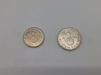 To stk originale 2 & 5 Reichmark af sølv