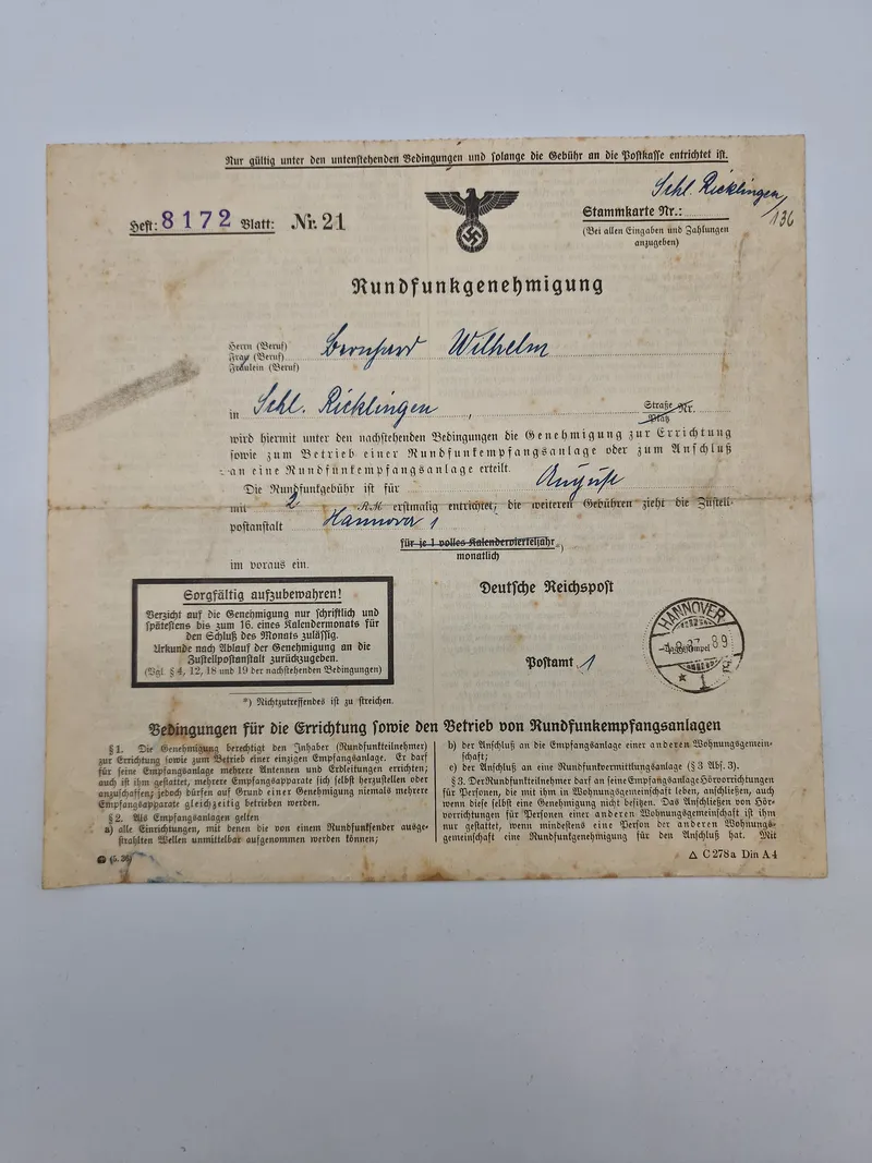 Originalt Tysk WW2 dokument