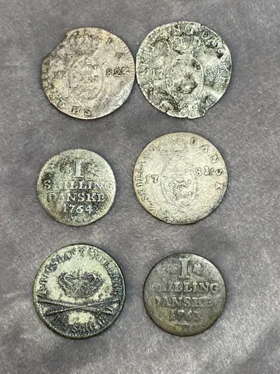 Lot originale sølv skillinger - 1700 tallet