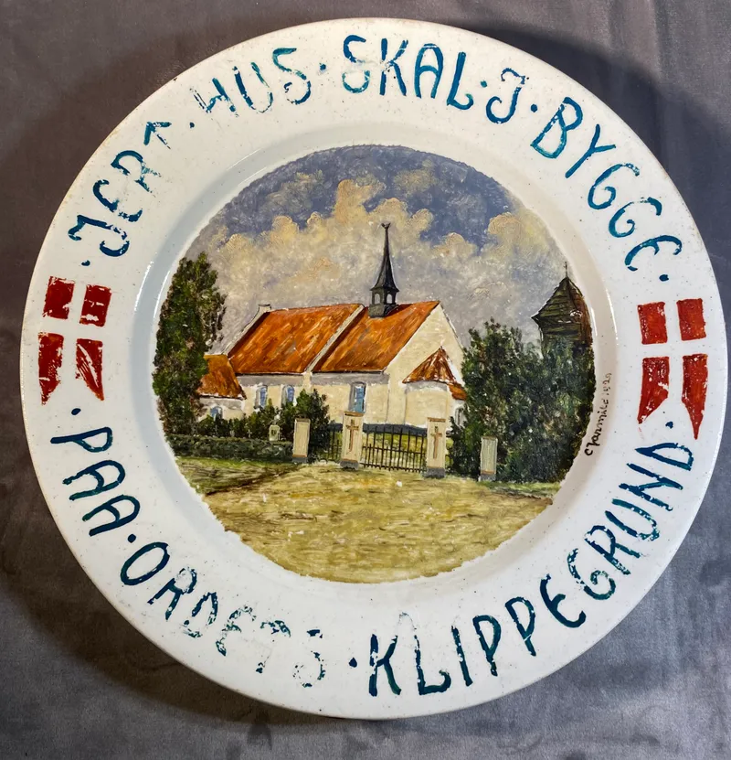 Original håndmalet platte fra genforeningen i 1920 (Kliplev)