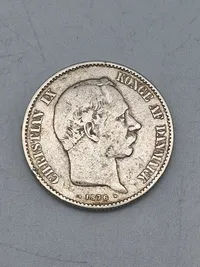 To stk originale danske sølvmønter 1 & 2 krone (1875-1876)