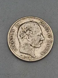 To stk originale danske sølvmønter 1 & 2 krone (1875-1876)