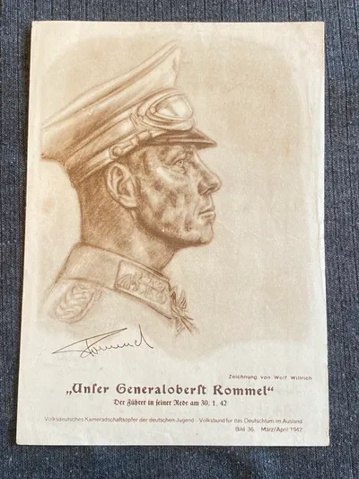 Originalt tysk postkort med motiv af Rommel
