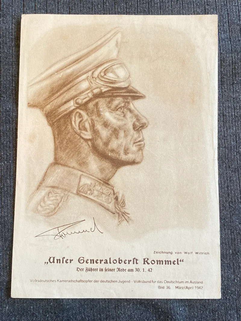 Originalt tysk postkort med motiv af Rommel