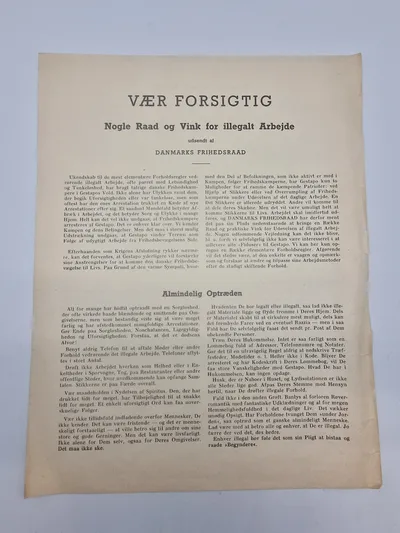 Original pjece med forsigtigheds regler for illegalt arbejde
