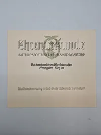 Originalt tysk Luftwaffe urkunde (Flak)