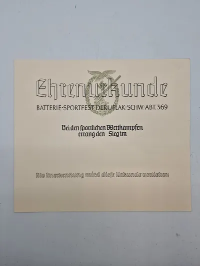 Originalt tysk Luftwaffe urkunde (Flak)
