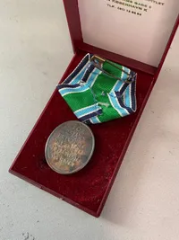 Original HJV medalje af sterlingsølv for 25 års tjeneste med tilhørende æske