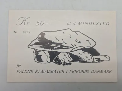 Sjælden original 50 kroners anvisning man kunne købe og hermed give støtte til en Frikorps Danmark mindehøj