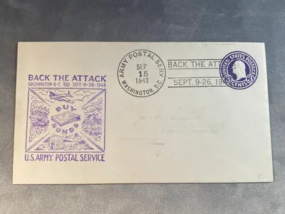 Original amerikansk førstedagskuvert fra 1943 - bemærk reklamen for War Bonds