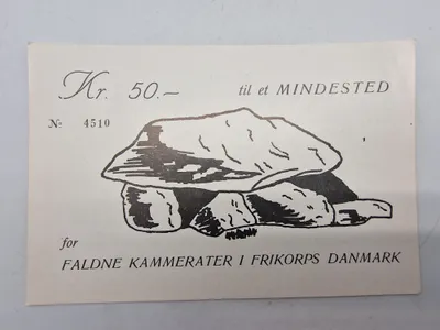 Original seddel man kunne købe lige efter krigen, og hermed støtte op om et frikorps Danmark mindested