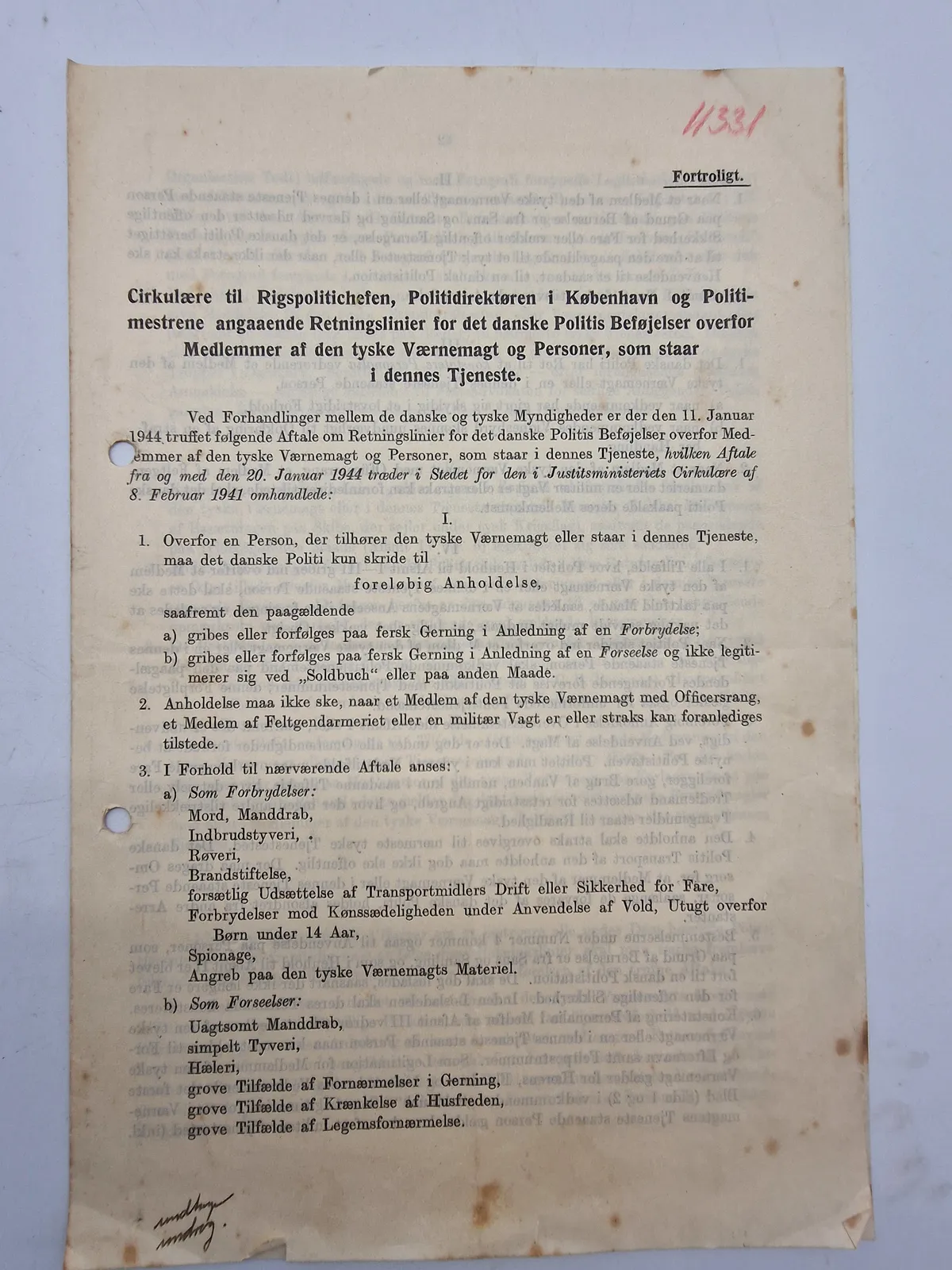 Original cirkulære til rigspolitichefen - ww2