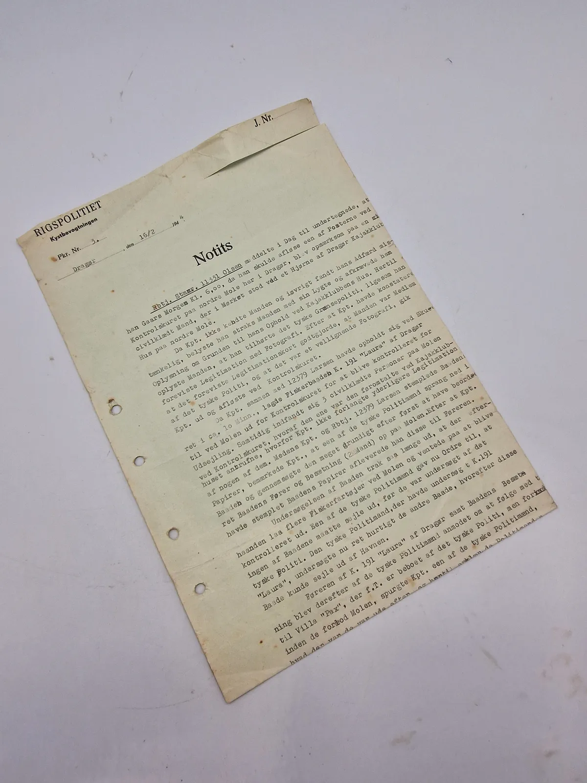 Original dansk afhørings rapport fra 1944