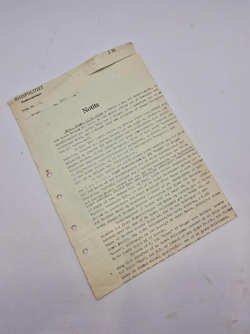 Original dansk afhørings rapport fra 1944