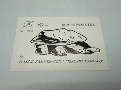 Original 10 kr donations seddel fra Frikorps Danmarks mindehøj, sjælden