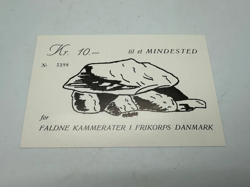 Original 10 kr donations seddel fra Frikorps Danmarks mindehøj, sjælden