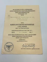 Originalt urkunde for KVK (Schützpolezei)