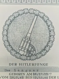 Originalt tysk Hitler jugend flak urkunde