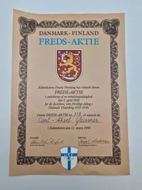 Danmark - Finland freds aktie - udstedt ifbm en mindehøjtidelighed for at ære de danskere der deltog i finlandskrigen