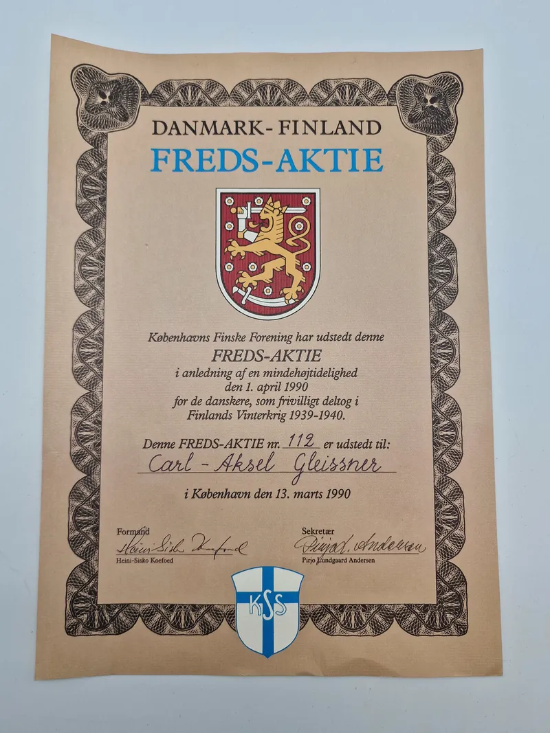 Danmark - Finland freds aktie - udstedt ifbm en mindehøjtidelighed for at ære de danskere der deltog i finlandskrigen