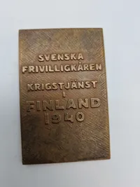 Sjælden original THE SWEDISH VOLUNTEER CORPS WAR SERVICE IN FINLAND 1940 PLAQUE