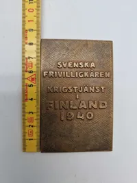 Sjælden original THE SWEDISH VOLUNTEER CORPS WAR SERVICE IN FINLAND 1940 PLAQUE