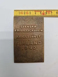 Sjælden original THE SWEDISH VOLUNTEER CORPS WAR SERVICE IN FINLAND 1940 PLAQUE
