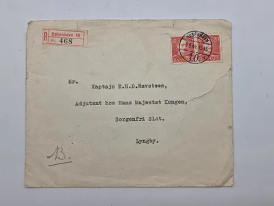Sjælden original kuvert sendt til Kongens adjudant E.H.D Havsteen