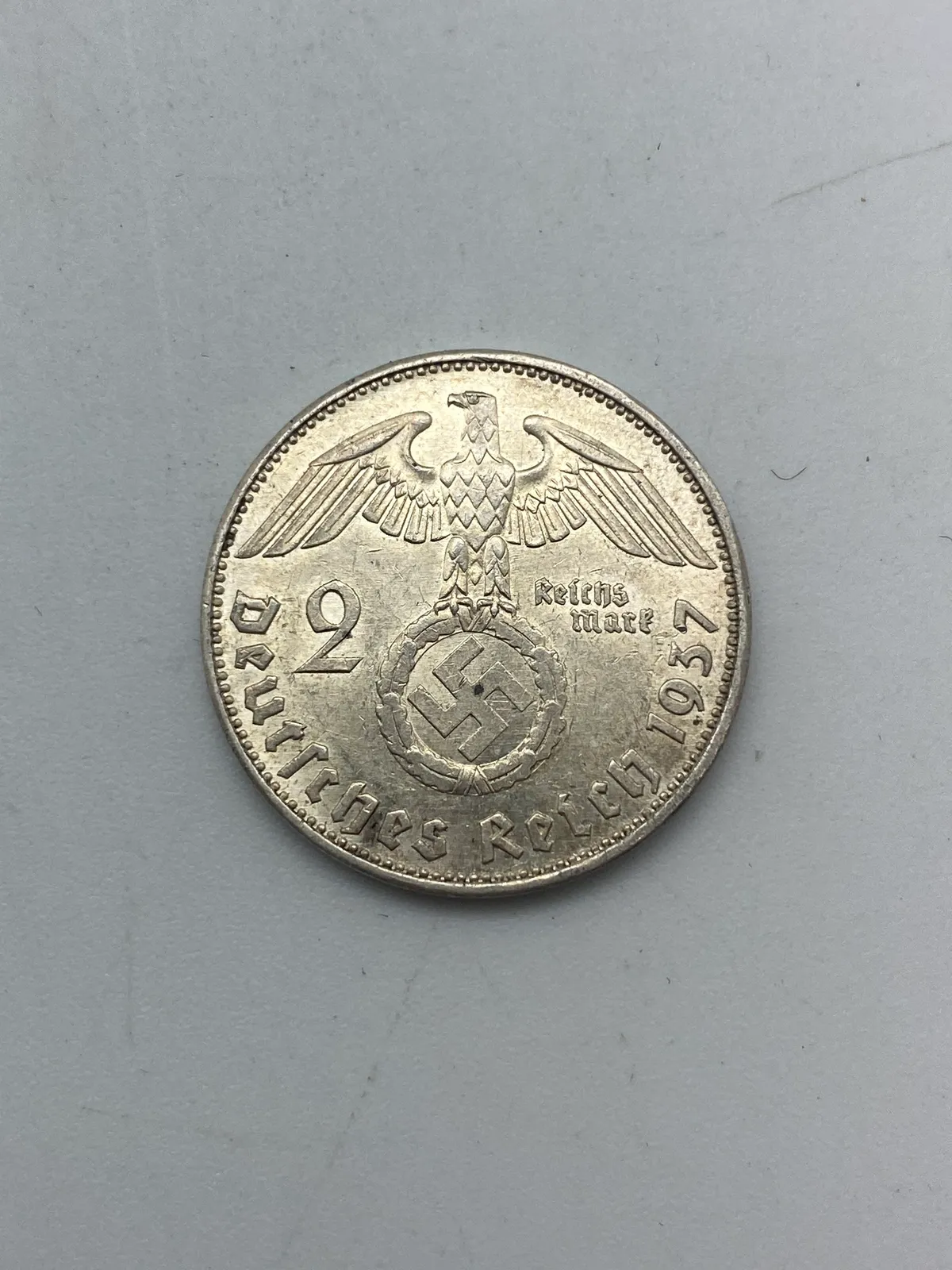 Original 2 Reichmark af sølv fra 1937