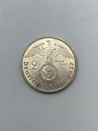 Original 2 Reichmark af sølv fra 1937