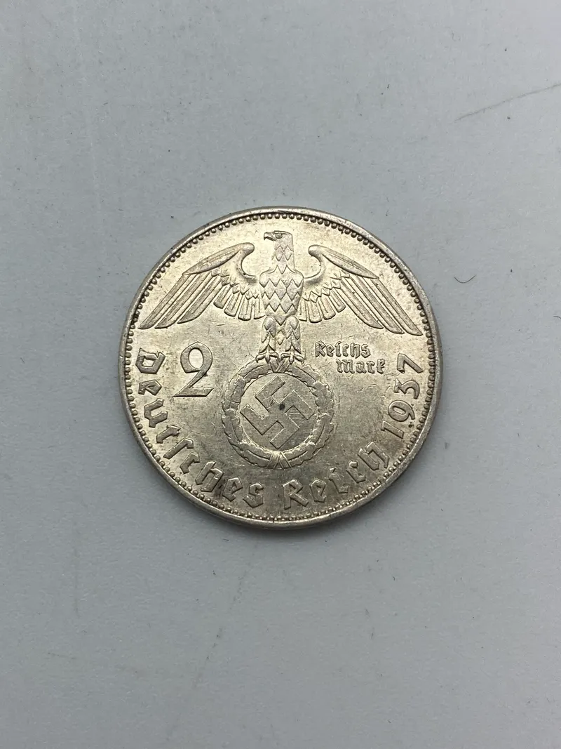 Original 2 Reichmark af sølv fra 1937