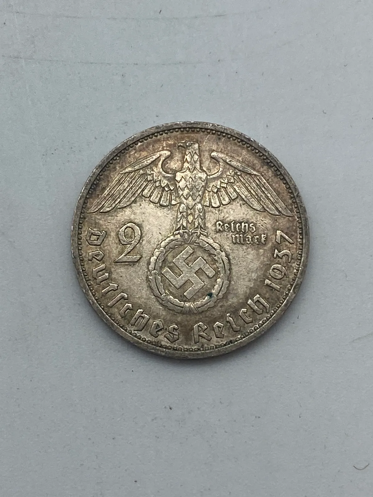 Original tysk 2 Reichmark fra 1937 - af sølv