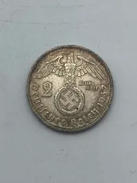 Original tysk 2 Reichmark fra 1937 - af sølv