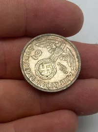 Original tysk 2 Reichmark fra 1937 - af sølv