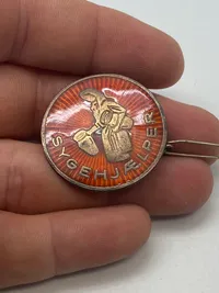 Originalt dansk sygehjælper mærke - sterlingsølv med emalje