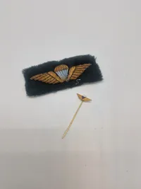 Dansk faldskærmsvinge af stof & sjælden miniature nål