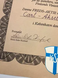 Original Dansk-Finsk freds aktie tildelt finlandsfrivillig og forfatter Carl-Axel Gleissner