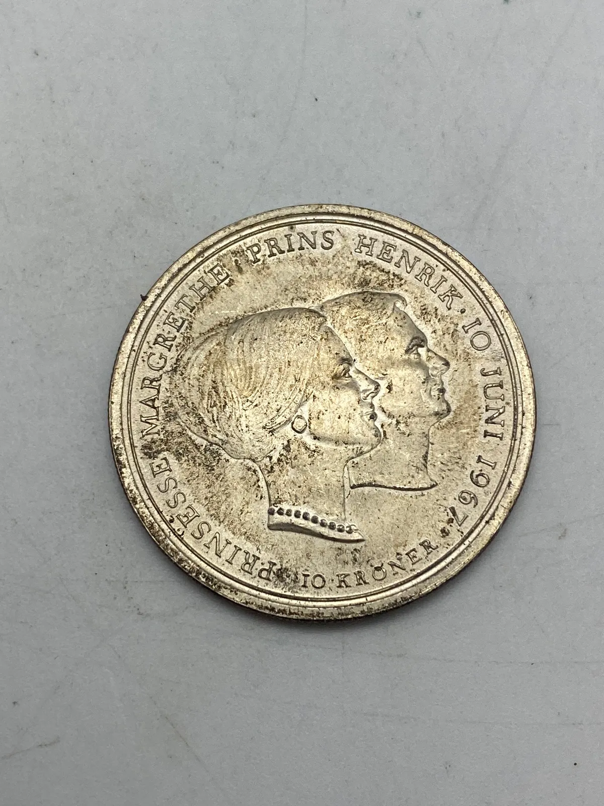 Original sølvjubilæums mønt - Dronning Margrethes og Prins Henriks bryllup 1967