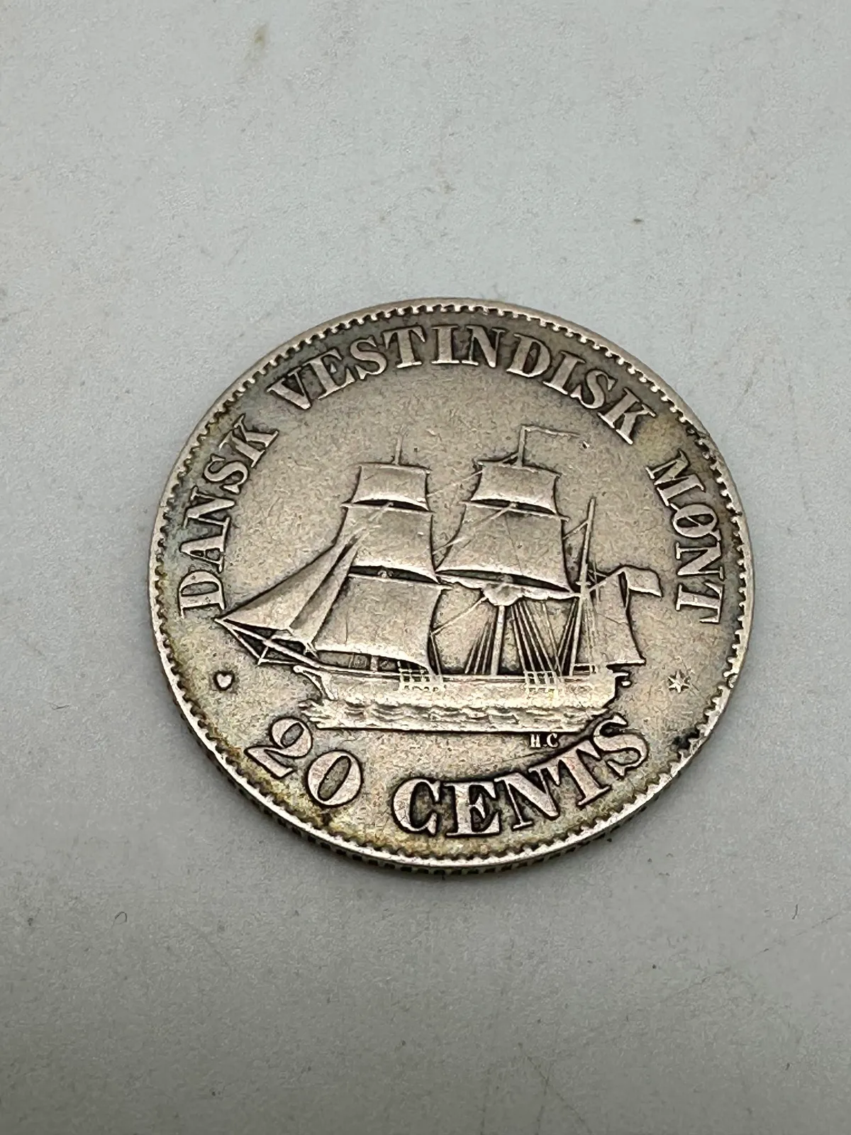 Original 20 cent - dansk vestindisk mønt - 1878 (sølv)