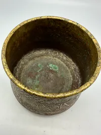 Original A 18th Century Silver Embellished and Inscribed Islamic Brass Bowl: Damascus, Syria.
