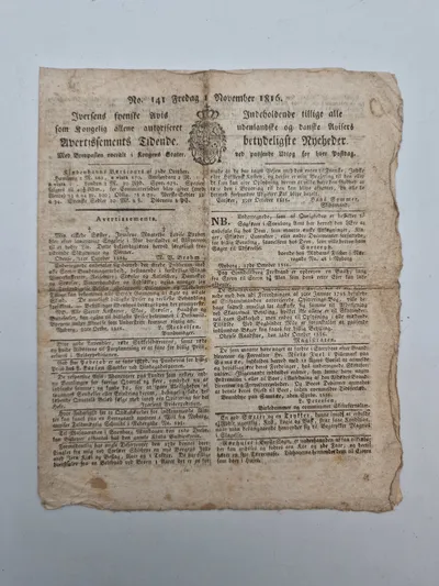 Gammel avis fra 1816