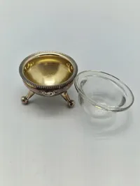 Salt skål opsats af pletsølv med glas skål