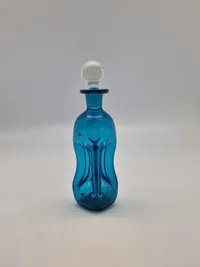 Original Holmegaard miniature klukflaske i blåt glas