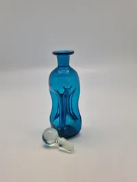 Original Holmegaard miniature klukflaske i blåt glas