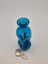 Original Holmegaard miniature klukflaske i blåt glas