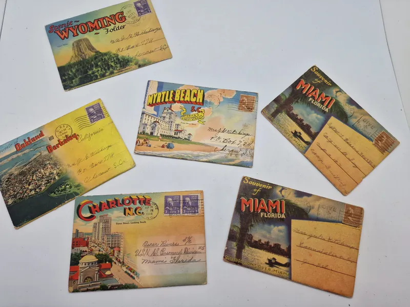 Samling souvenir fotos fra diverse steder i Amerika fra 40-erne