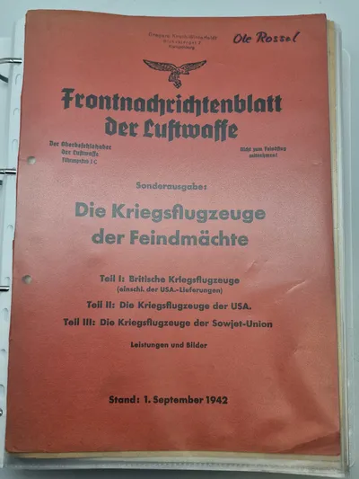 Sjælden original Luftwaffe flykendingsmappe fra 1942