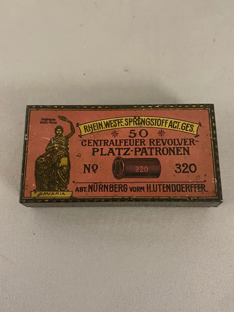 Original ældre metalæske til revolver ammunition