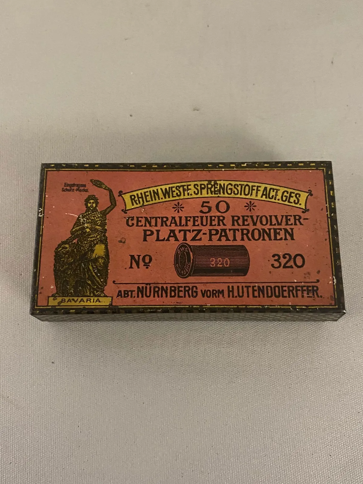 Original ældre metalæske til revolver ammunition