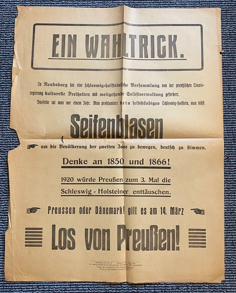 Ekstremt sjælden original Valgplakat fra genforeningen i 1920